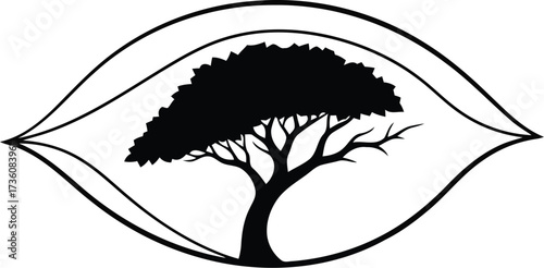 Abstract eye shape framing silhouette savanna tree vector