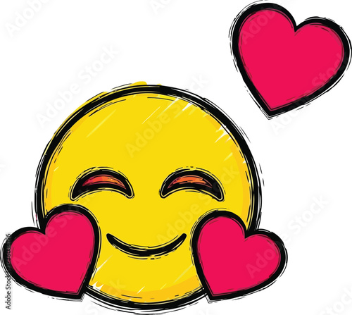 Cute emoji hearts affectionate smile drawn style vector