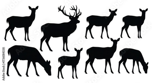 Deer silhouette vector illustration woodland animal wildlife buck stag reindeer forest mammal nature design