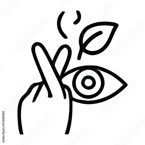 Hand with Fingers Crossed Next to Eye and Leaf Icon, hope, Vector illustration. 