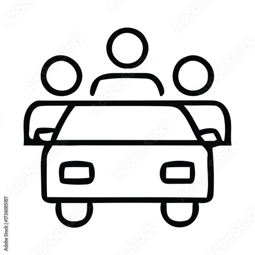 Icon Representing People Traveling Together in a Car with travel, transportation, people, group, journey, road trip, Vector illustration. 