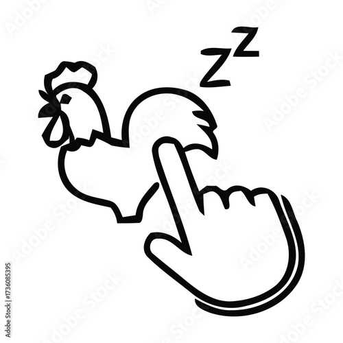 Line Art Icon of a Rooster with Zzz Symbols and a Finger Icon Indicating Sleep chicken, Vector illustration. 