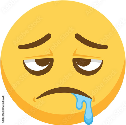 Sad tired emoji drooling exhausted emotion facial expression vector
