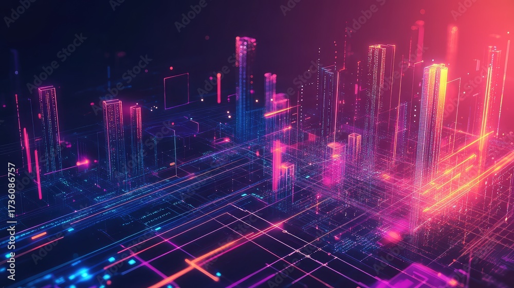 Fototapeta premium Digital city creating network connections and data flow