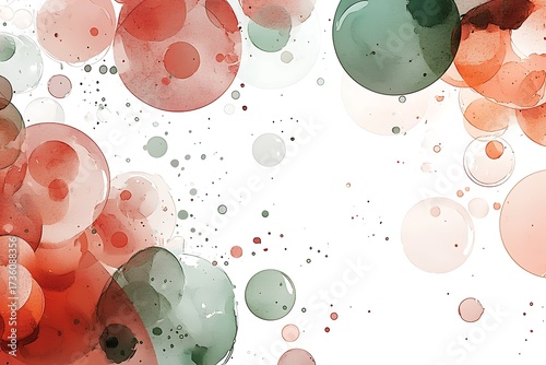Colorful Abstract Bubbles with Soft Shades of Green, Red, and Brown on White Background