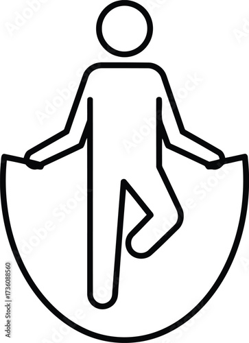 Active person silhouette jumping rope fitness exercise line art icon vector