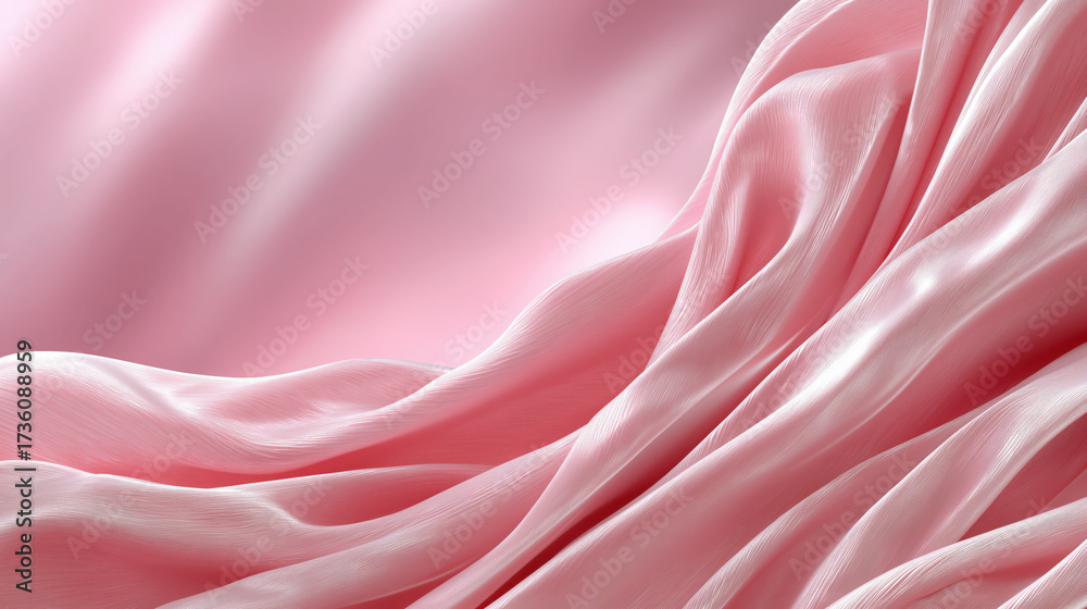 Fototapeta premium Soft pink silk fabric drapes elegantly, creating smooth and luxurious texture that evokes sense of calm and sophistication