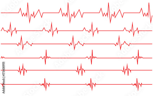 Red Heartbeat Pulse and ECG Line Icon Set – Medical ECG/EKG Cardio Graph Pulse, Health Monitoring & Cardiology Illustration