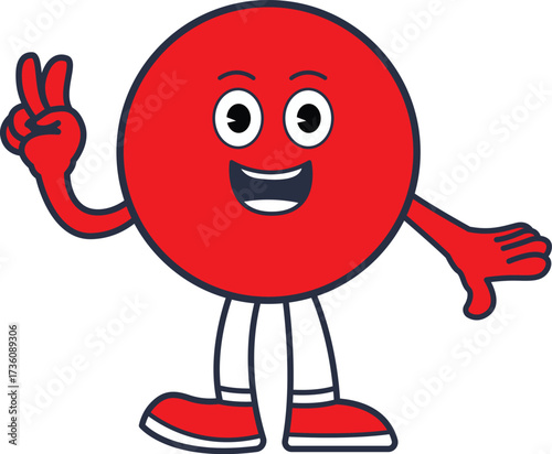 Friendly cartoon character making peace sign