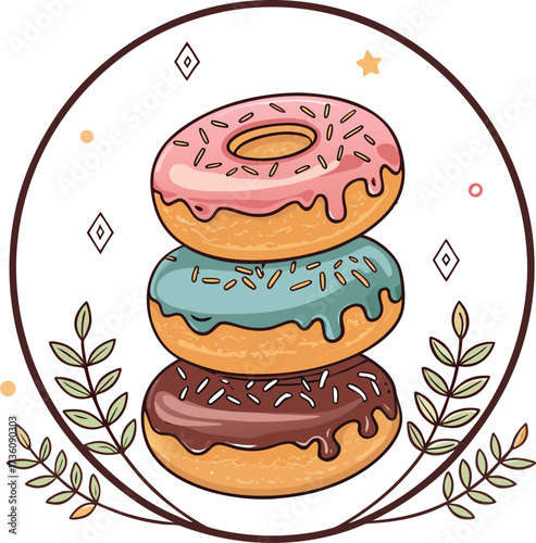 Colorful Donuts Vector Set – Sweet Dessert Illustrations for Bakery, Café, and Party Designs	
