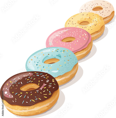 Colorful Donuts Vector Set – Sweet Dessert Illustrations for Bakery, Café, and Party Designs	

