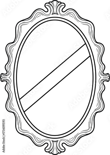 Ornate oval mirror frame vintage decorative element hand drawn sketch vector