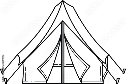 Adventure canvas bell tent silhouette minimalist outdoor camping gear vector
