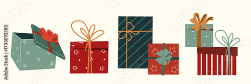 The festive gift set depicts beautifully decorated Christmas presents, hinting at the spirit of the season and the tradition of gift-giving