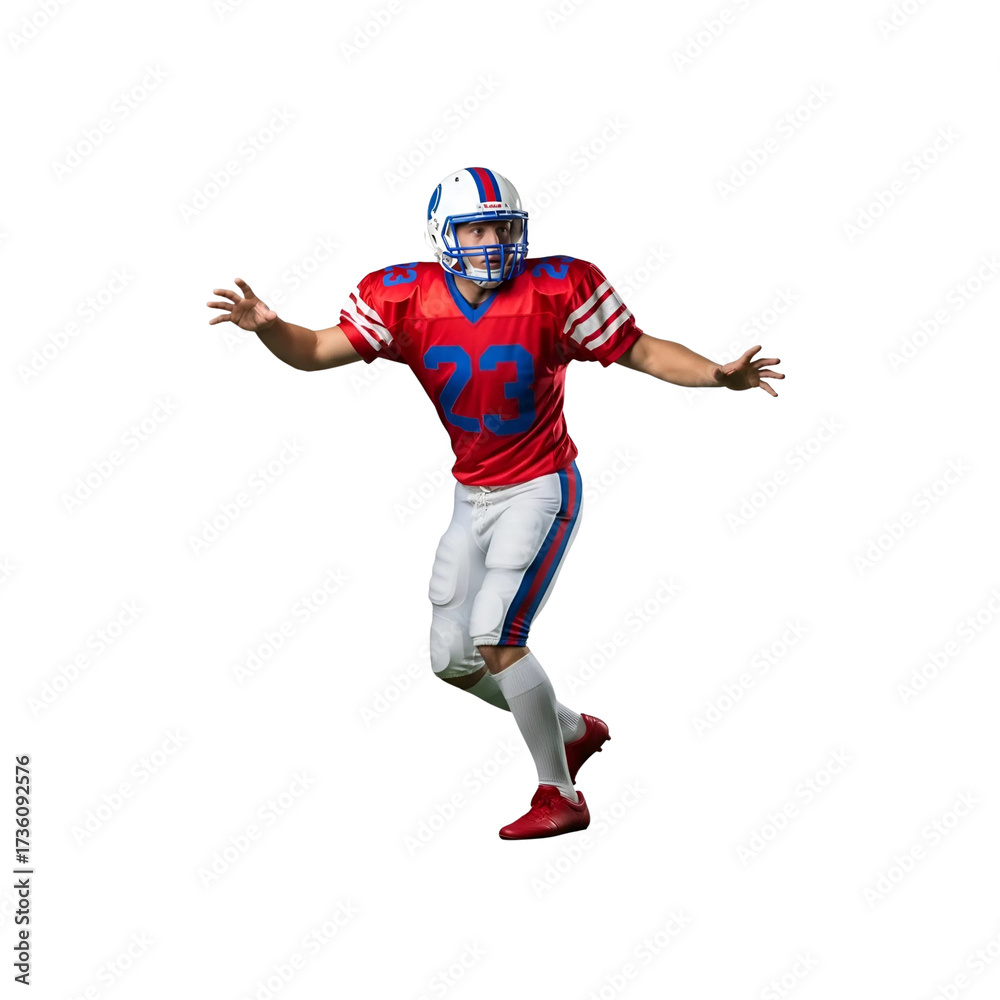 Naklejka premium American football player in red jersey celebrating a victory.