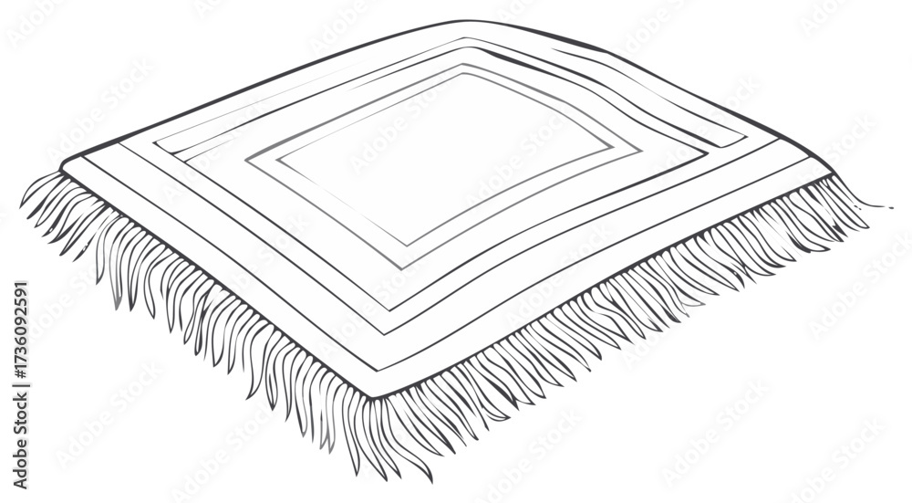 Simple Rectangular Rug with Fringe Illustration Design Element in Gray Scale