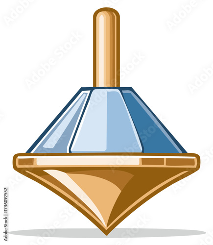 Classic spinning top toy illustration with golden and blue color scheme.