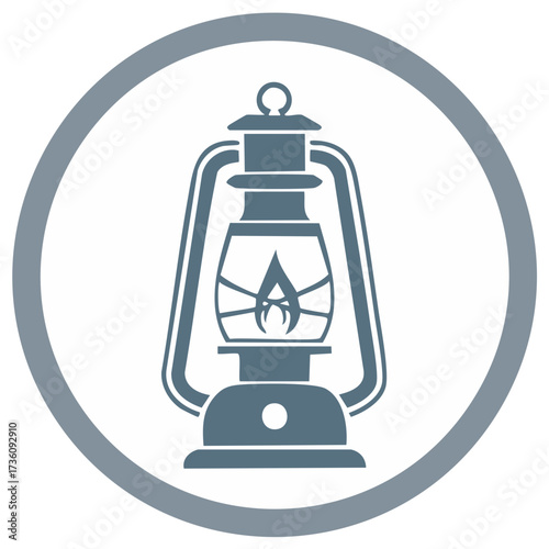 Illustration of a traditional kerosene lamp with flame enclosed in a gray circle for graphic usage