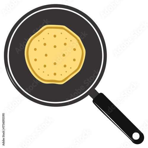 Pancake Cooking in Frying Pan Fresh Breakfast Simple Illustration Food Preparation