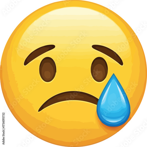 Sad emoji crying tear droplet emotional expression icon vector