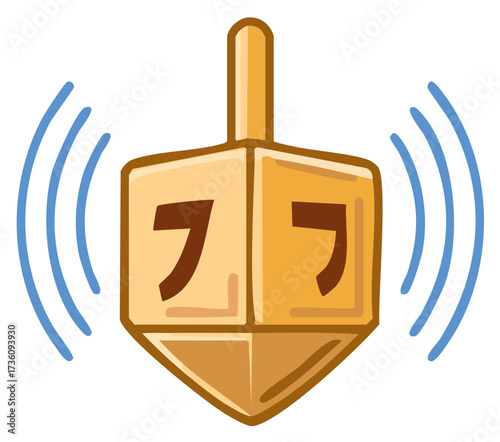 Spinning Dreidel with Hebrew Letter Nun Symbol and Sound Waves