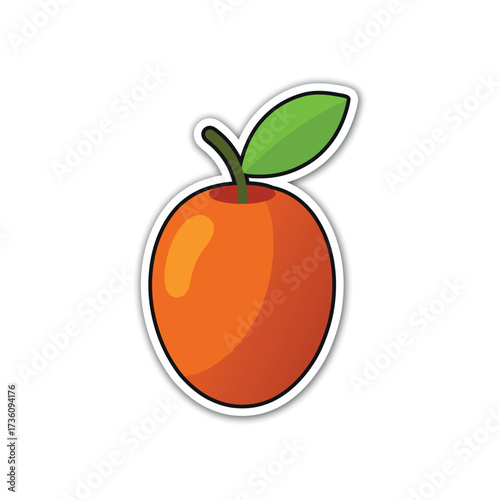 Ripe orange fruit with green leaf sticker design freshness and healthy lifestyle icon