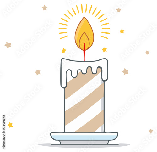 Cartoon Candle with Flame and Stars Cute Celebration Icon Graphic