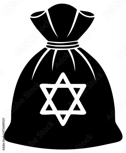 Black bag with the Star of David for money on a white background