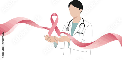 Doctor supports breast cancer awareness with pink ribbon art