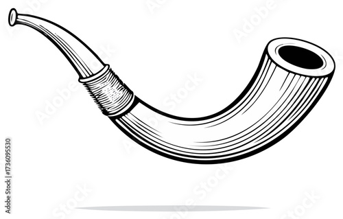 Classic black and white cornucopia drawing representing abundance and harvest celebration