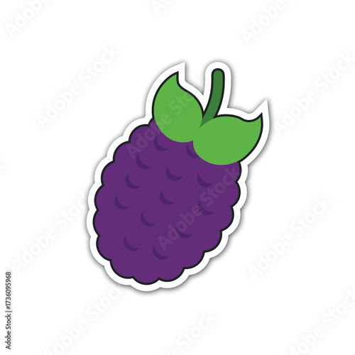 Simple cartoon blackberry with green leaves and stem fresh fruit icon food design