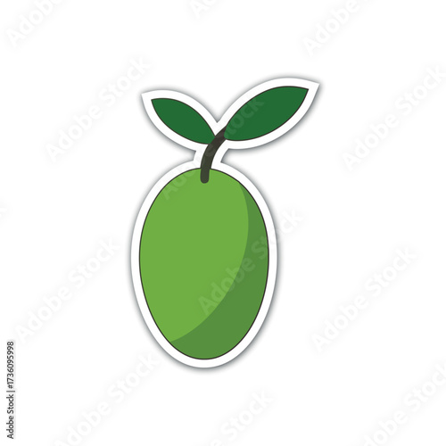 Fresh green olive with leaves simple sticker design for healthy food and nature themes