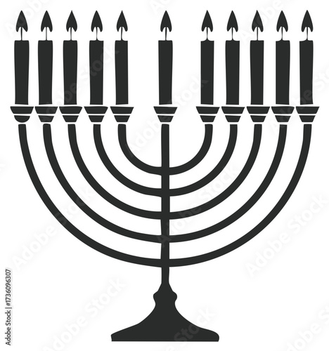 Hanukkah menorah silhouette with nine lit candles for the Jewish Festival of Lights