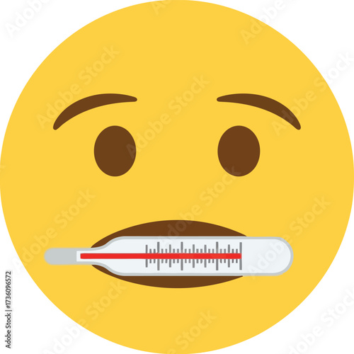 Sick emoji thermometer fever illness health care concept vector