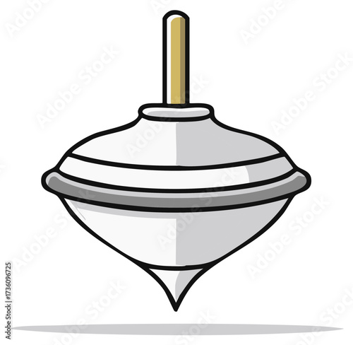 Classic metal spinning top with a golden spindle and shadow detail