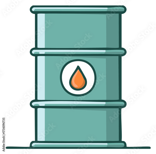 Cartoon Illustration of an Oil Barrel with an Oil Drop Symbol
