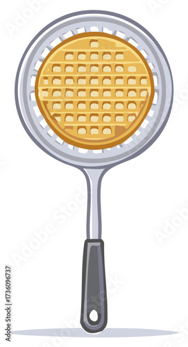 Delicious Golden Waffle on a Kitchen Slotted Spoon Perfect for Breakfast or Dessert