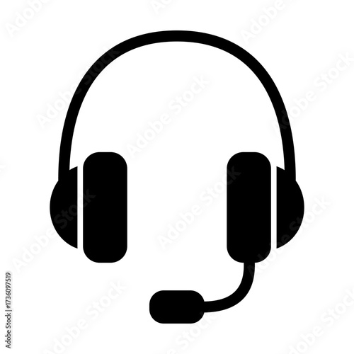 Glyph Style headphone icon representing telemarketing, customer service, and technical support.