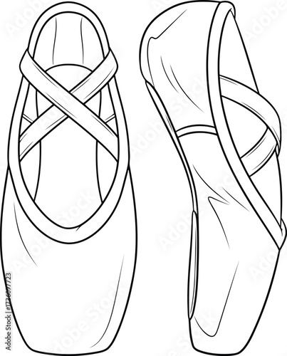 Elegant ballet pointe shoes outline artistic illustration vector
