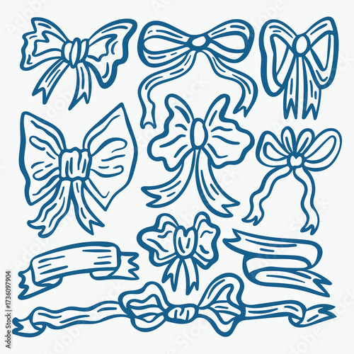 Collection of Ribbon Bow with Doodle Style