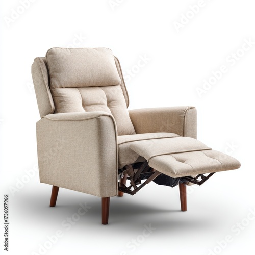 A comfortable beige recliner chair with its footrest extended