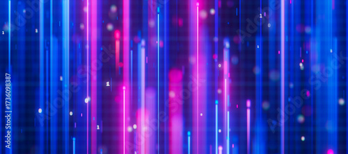 Bigdata light speed upward flow. Abstract digital data stream of quantum computing. Cyberspace of qubit trails. Modern tech information transmission.
