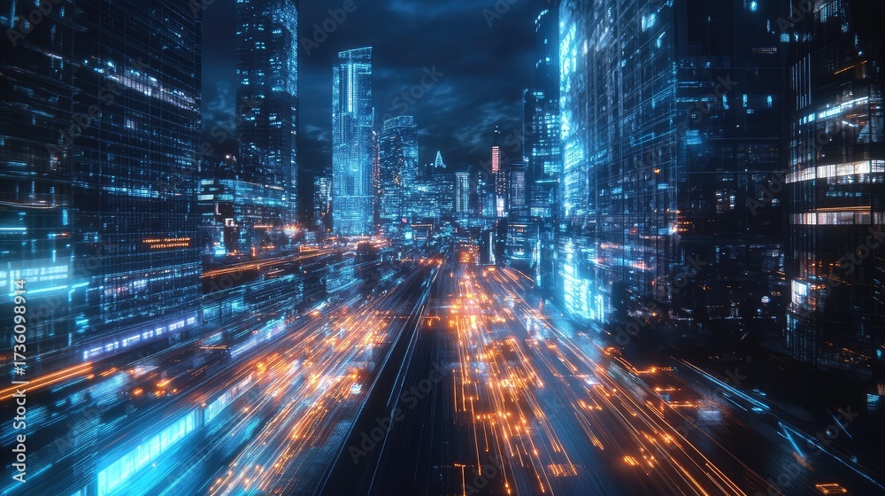 Naklejka premium Smart city street receiving digital data stream