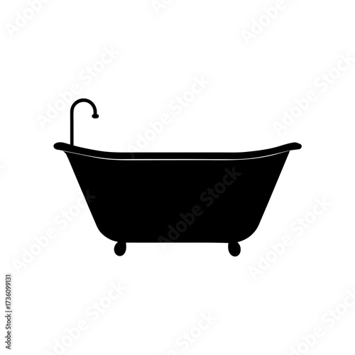 bathtub icon black silhouette vector illustration on transparent background