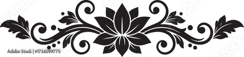 Black Floral Divider Ornament Lotus Flower Swirls and Decorative Border