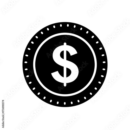 dollar coin icon black silhouette vector illustration on transparent background