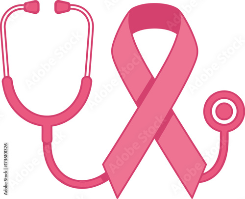 Pink ribbon and stethoscope symbolize breast cancer awareness