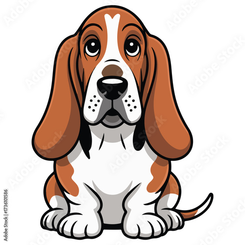 Cartoon Bloodhound Dog Sitting Vector