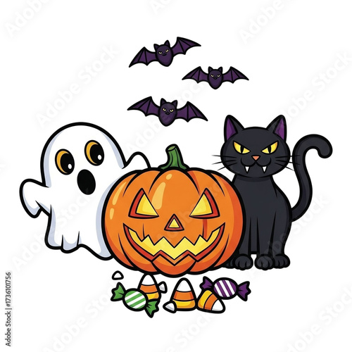 halloween background with pumpkin and bats