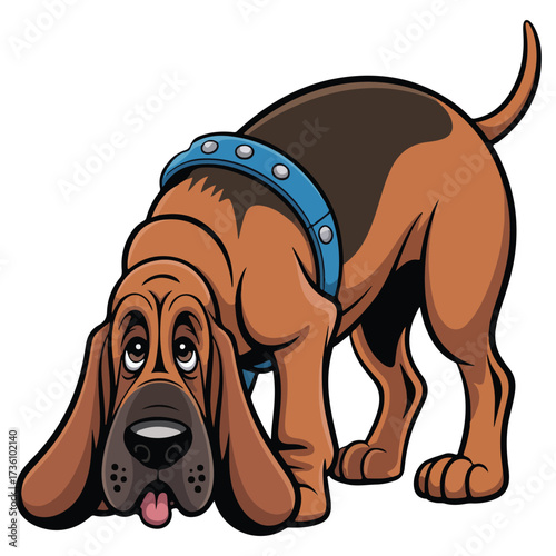 Cartoon Bloodhound Dog Sniffing Vector